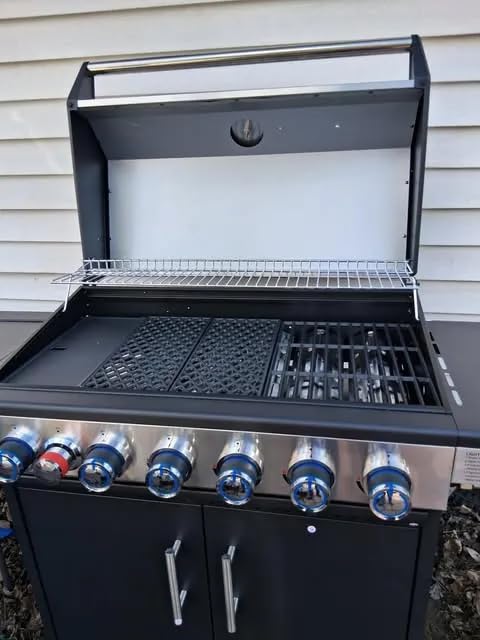 Brand-Man 6-Burner Propane Gas Grill with Infrared Sear Side Burner, Porcelain-Enameled Cast Iron Diamond-Pattern Grates & Griddle, BBQ Station with Storage Cabinet and Side Table for Barbecue customer photo 2