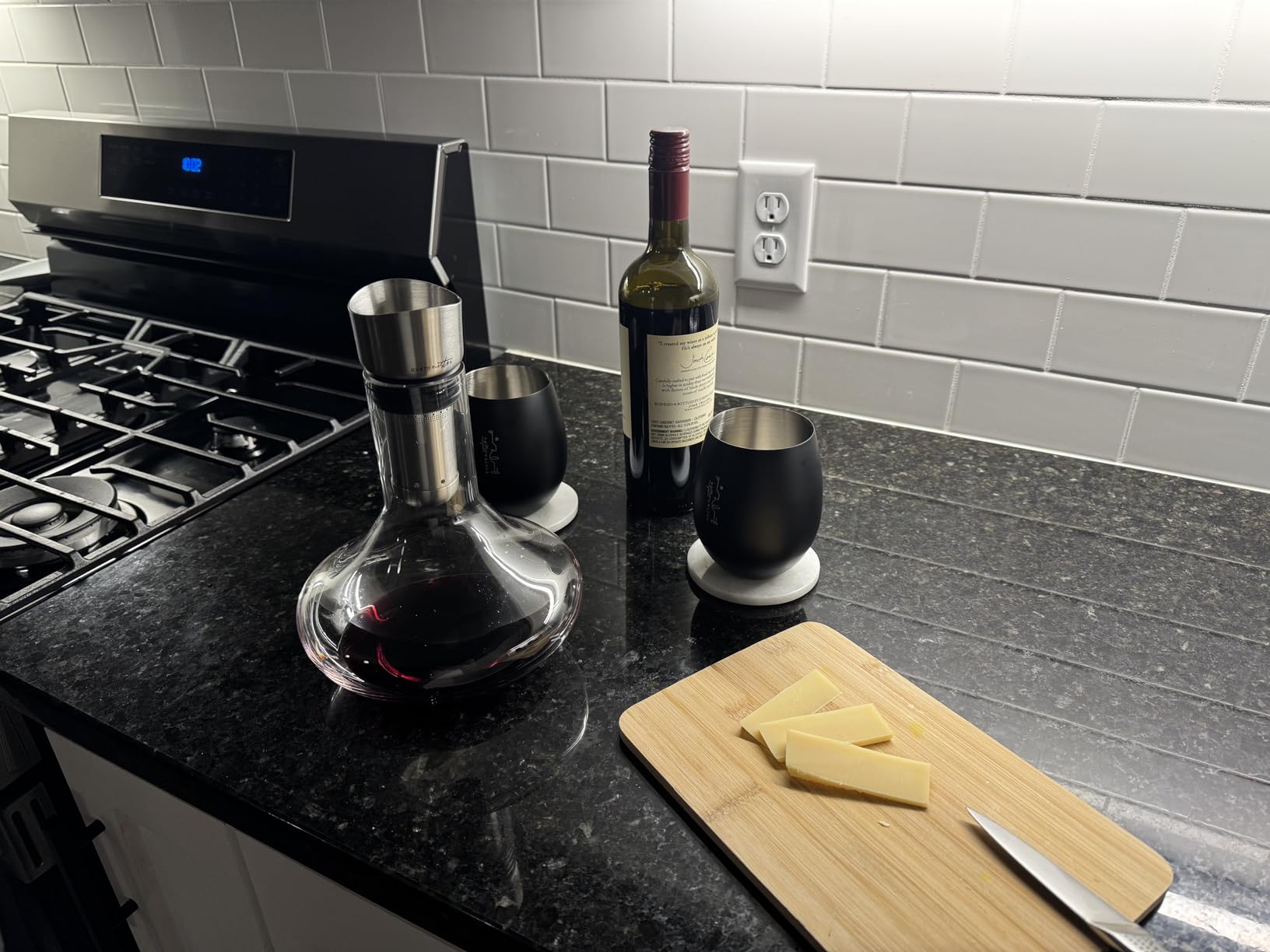 Gusto Nostro Crystal Wine Decanter with Aerator Pourer - Premium Hand-blown Lead-free Glass Wine Decanter Set for Red Wines - Carafe with Lid Filter for Smooth Pouring - Stainless Steel Spout Included customer photo 2