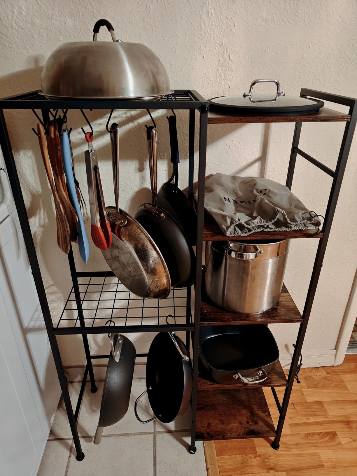 5-Tier Pot and Pan Organizer Rack with Hooks, Heavy-Duty Kitchen Storage Shelf for Cookware, Dishes, and Utensils, Freestanding Metal Pot Rack Organizer for Kitchen, Pantry, or Dining Room customer photo 2