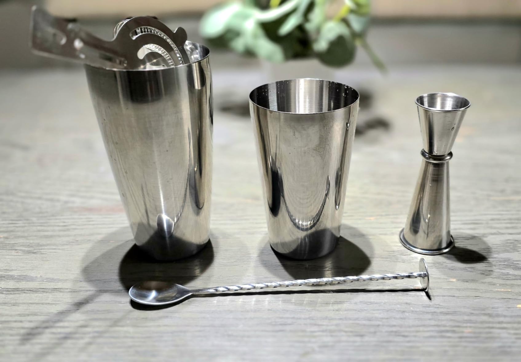 Boston Cocktail Shaker Set, 4-Piece Bar Tools Set, Professional Bar Set with Boston Shaker, Bar Spoon, Jigger, Hawthorne Strainer, Stainless Steel, Dishwasher Safe, Ideal Bartender Kit for Bar customer photo 1