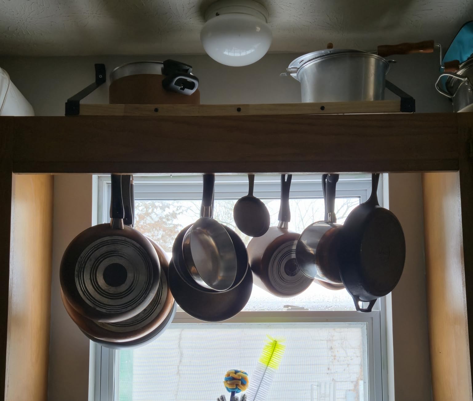 KES 132lb Heavy Duty Hanging Pot Rack Wall Mounted, 34 Inch Solid Wood Pot Rack Wall Mounted with 20 Sturdy Hooks, 2-Tier Wooden Pots Hanger Organizer Matte Black, KUR529S85B-BK customer photo 2