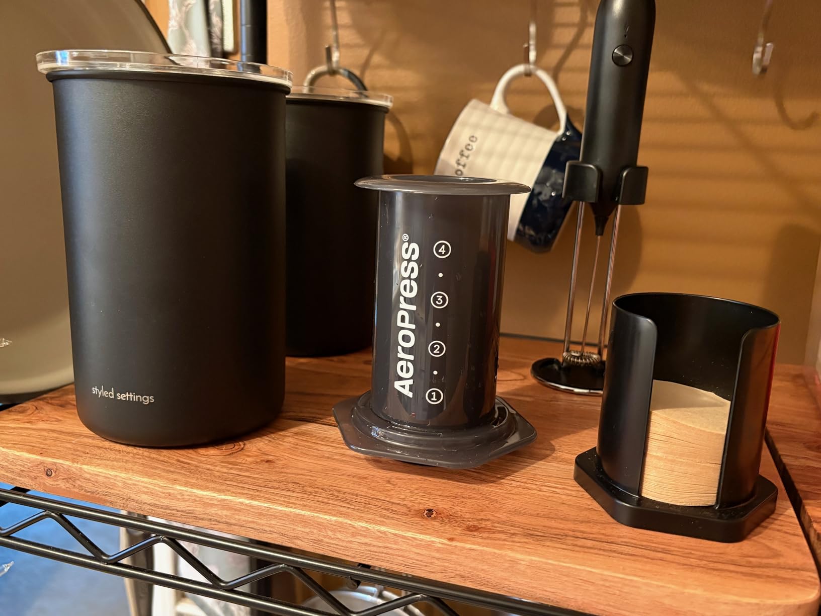 STYLED SETTINGS Coffee Storage Container - Airtight Vacuum Coffee Canister with Scoop and Label - Matte Black Canister Holds 1lb Beans or Grounds, Dual-Lid Freshness System - Perfect for Gifting customer photo 2