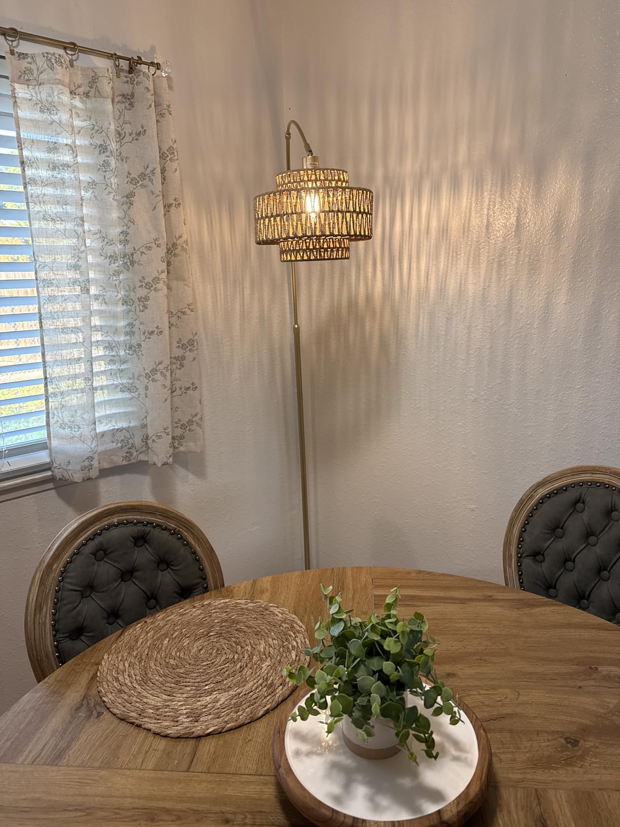 HMVPL Gold Floor Lamp for Living Room, Arched Floor Lamp with Remote, Boho Rattan Standing Lamp with Dimmable Bulb, Mid Century Tall Lamp for Bedroom Reading Behind Couch Office (Height Adjustable) customer photo 1