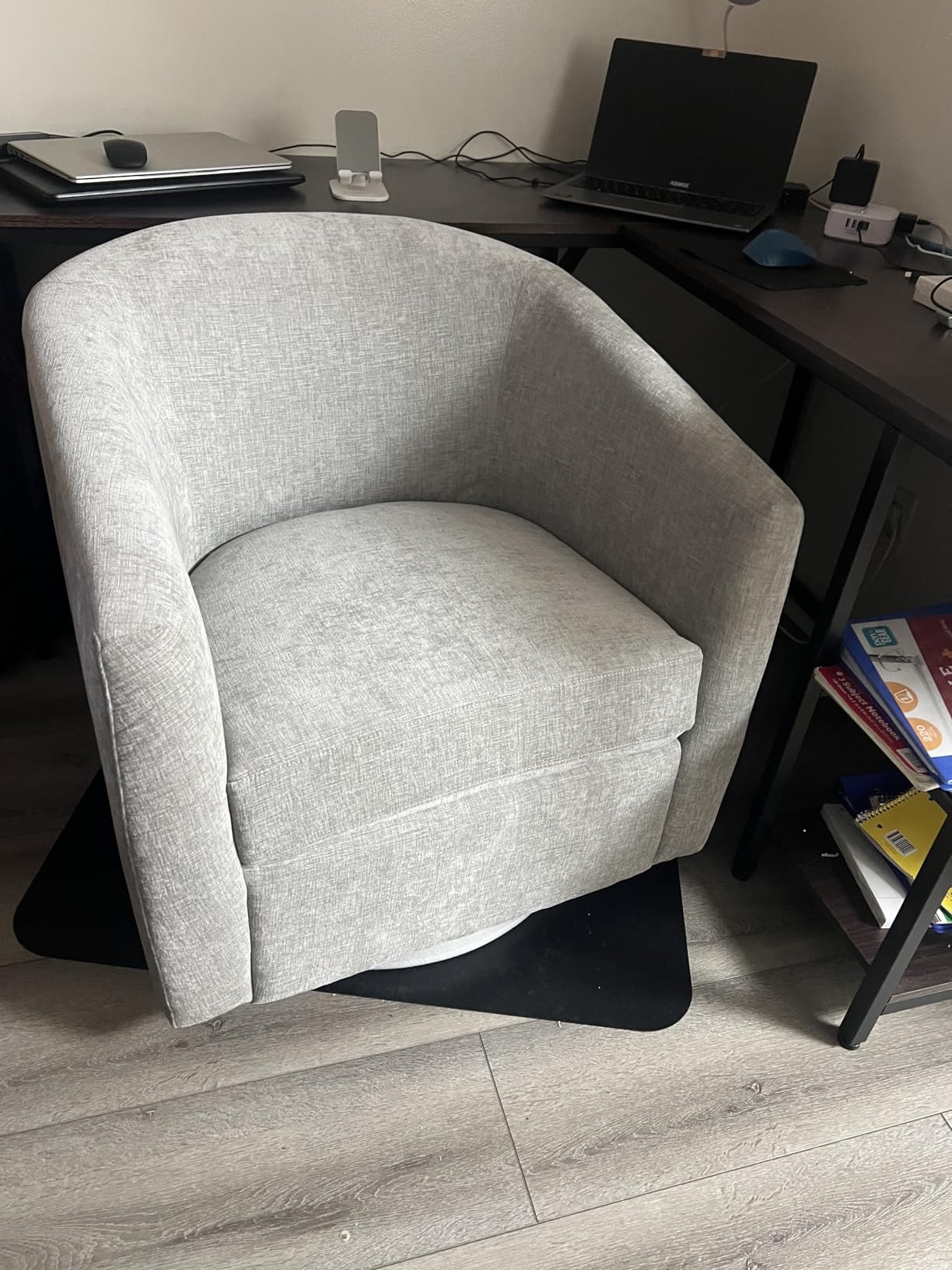 Zihanhome Chenille Swivel Accent Chair, Living Room Chairs, No Assembly Upholstered Armchair, 360° Rotating Barrel Chair for Bedroom, Apartment & Reading Nook, Dark Blue customer photo 1