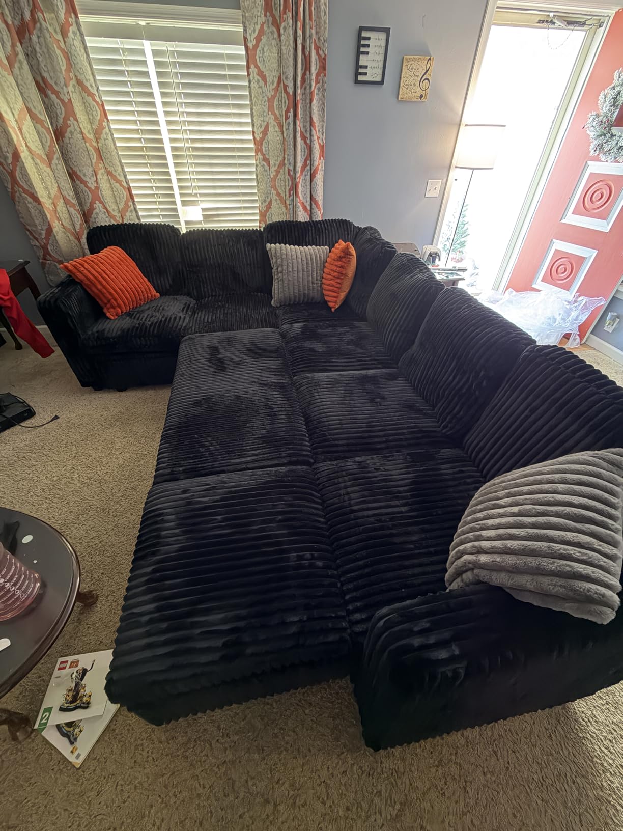 HONBAY Modular Sectional Sleeper Sofa with Pull Out Bed, Corduroy L Shaped Couch with Storage, Sectional Couches for Living Room, Green customer photo 2
