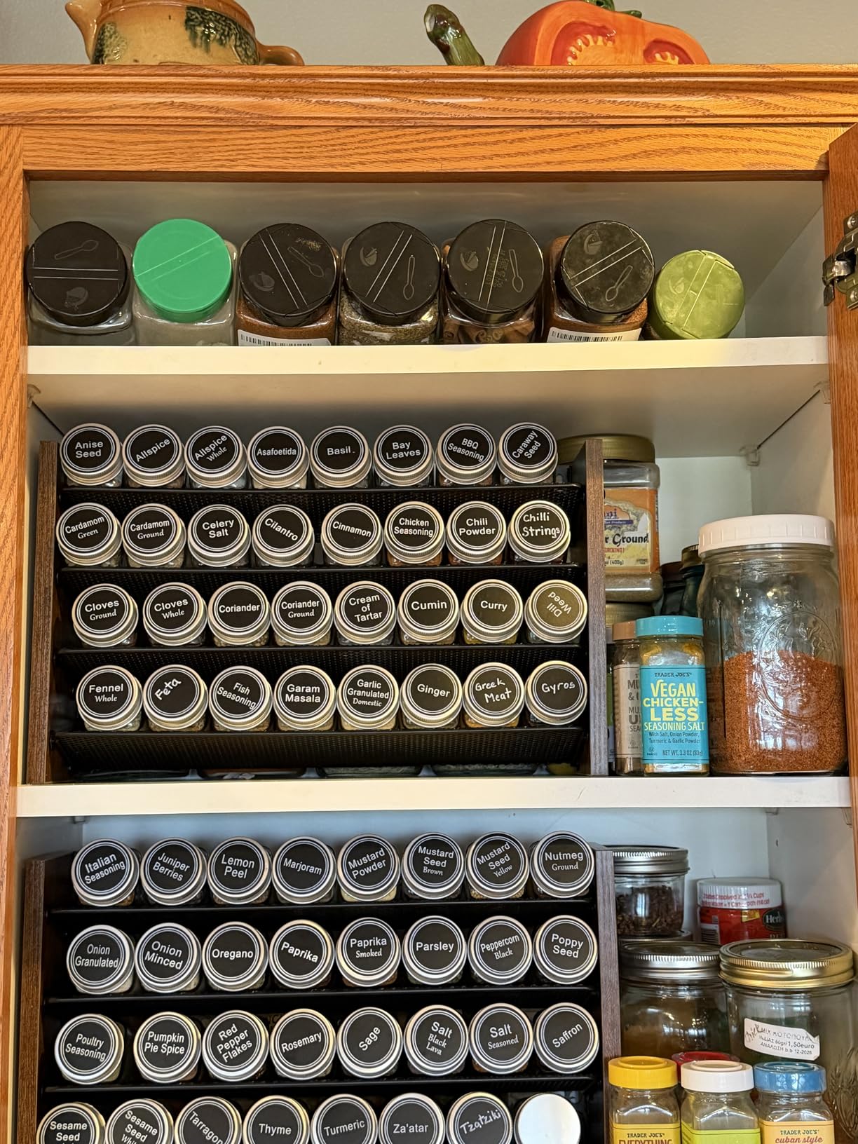 NESAPTO Spice Rack Organizer for Cabinet, Wood 4-Tier Vertical Seasoning Organizer, Wall Mount or Countertop Spice Shelf, Holds 28 Jars (No Jars Included), 14
