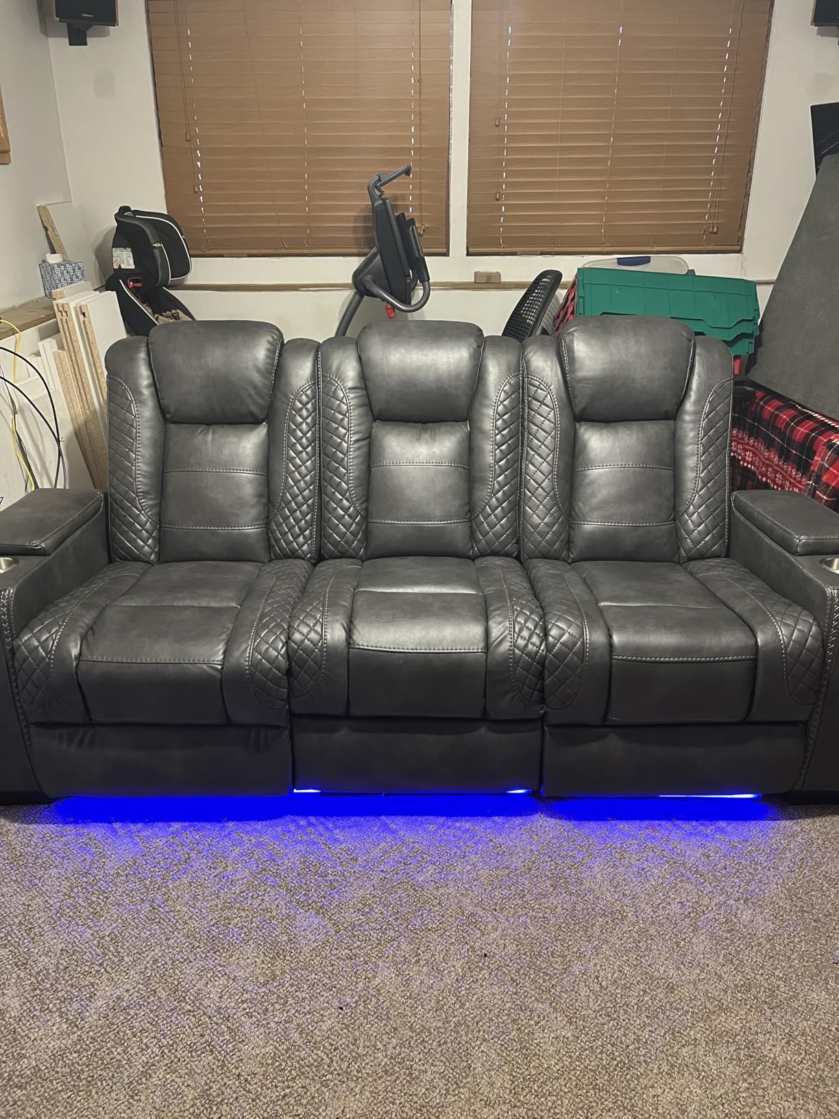 VanAcc Home Theater Seating, Power Movie Loveseat Recliner with USB & Wireless Charging, 3 Seats Leather Sofa Couch for Living Room Gaming, Electric Headrest, Tray Table, Ambient Lighting customer photo 1