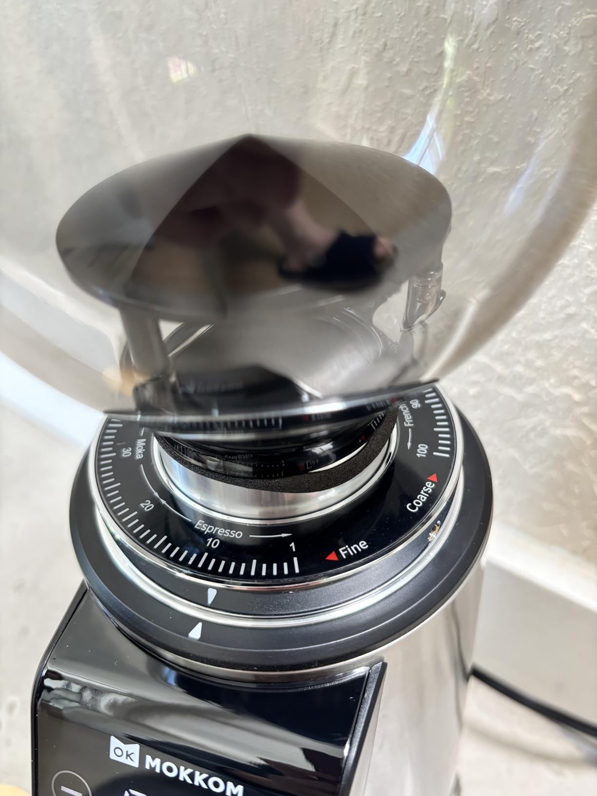 MOKKOM 64mm Flat Burr Coffee Grinder with 100 Grind Settings, Anti-Static, All-Metal Stainless Steel Body, Coffee Bean Grinder with Adjustable Electronic Timer, LED Display customer photo 2