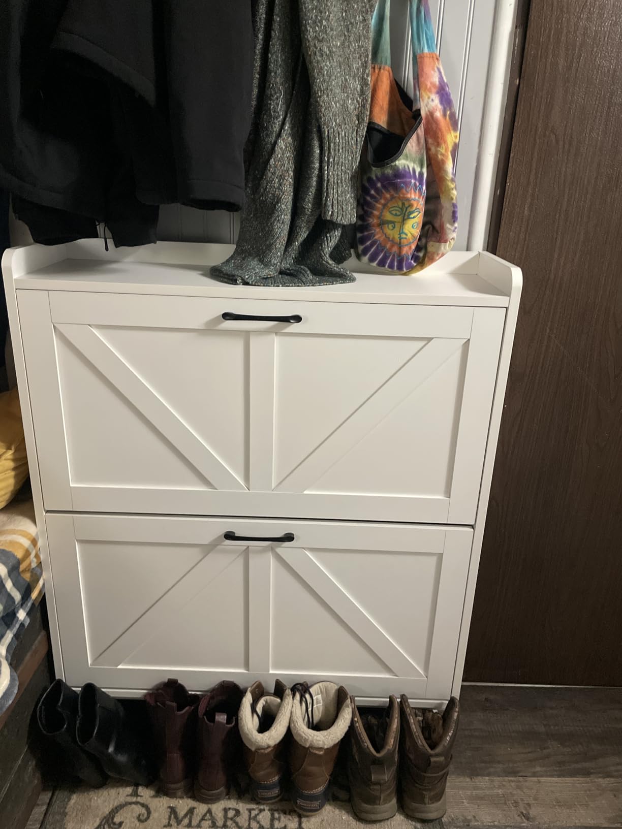 GRUSIGN Shoe Cabinet, Shoe Storage Cabinet with 2 Flip Drawers & Adjustable Shelf, Space-Saving Shoe Organizer - Holds 16+ Pairs, White customer photo 2