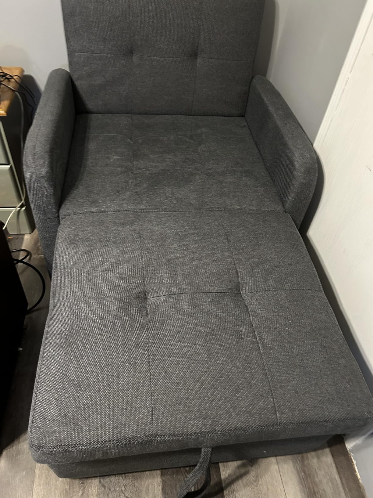 Convertible Sleeper Chair-Fabric Futon Sofa Bed, Single Sleeper Sofa, Small Couch Bed with USB Port, Foldable Table, Pillow, Adjustable Backrest for Dorm/Bedroom/College Darkgrey customer photo 1