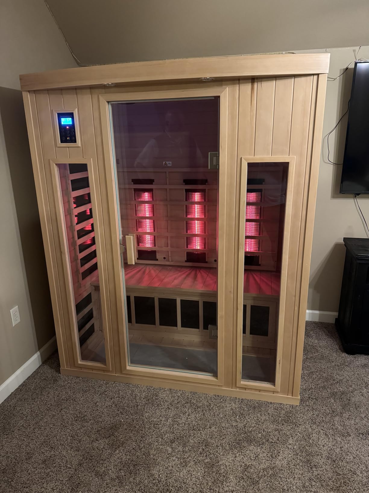 LTCCDSS Full Spectrum Outdoor Sauna 4 Person Plus, Far Infrared Sauna, Low EMF Sauna Room for Home, Chromotherapy, Bluetooth Speakers, Canadian Hemlock, 73.09 * 48.66 * 83.5 in customer photo 1