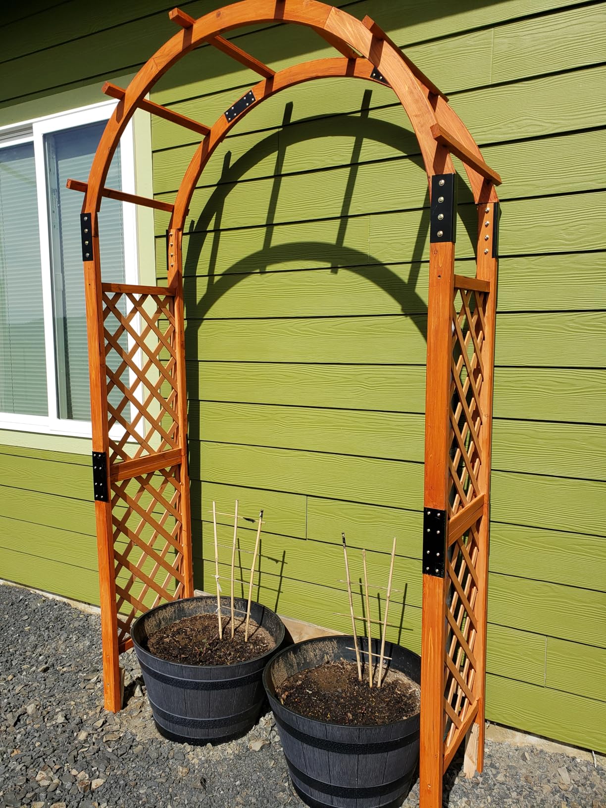Giantex 7.5FT Wood Garden Arbor Trellis, Wooden Wedding Arch for Ceremony Party, Outdoor Archway Pergola for Climbing Plants, Pathway, Yard, Garden Decor, Easy Assembly (Dark Brown, 63''W x 90''H) customer photo 1