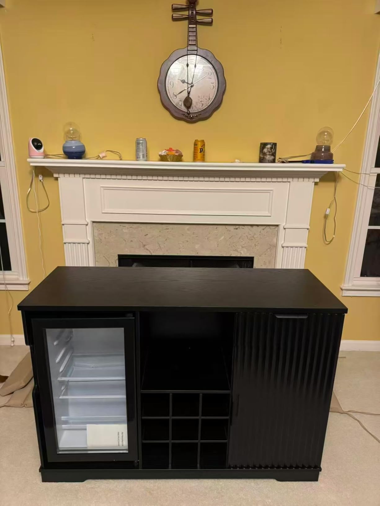 Coffee Bar Cabinet with Fridge (Fridge Included), Fluted Wine Bar Cabinet with Wine Rack and Glass Holder, Buffet Sideboard Table Liquor Cabinet with Drawer & Storage, Home Bar, Black customer photo 1