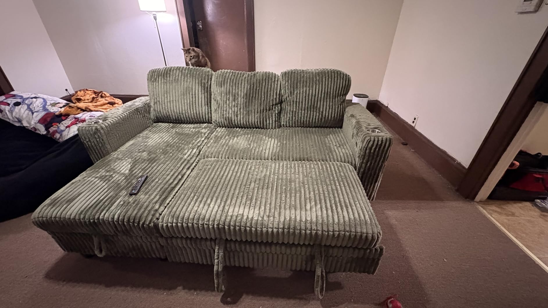 LINSY HOME Sectional Sleeper Sofa Pull Out Couches for Living Room, Green, Pull Out Sofa Bed, Storage, USB Charging, Cup Holders, Plush Corduroy customer photo 2