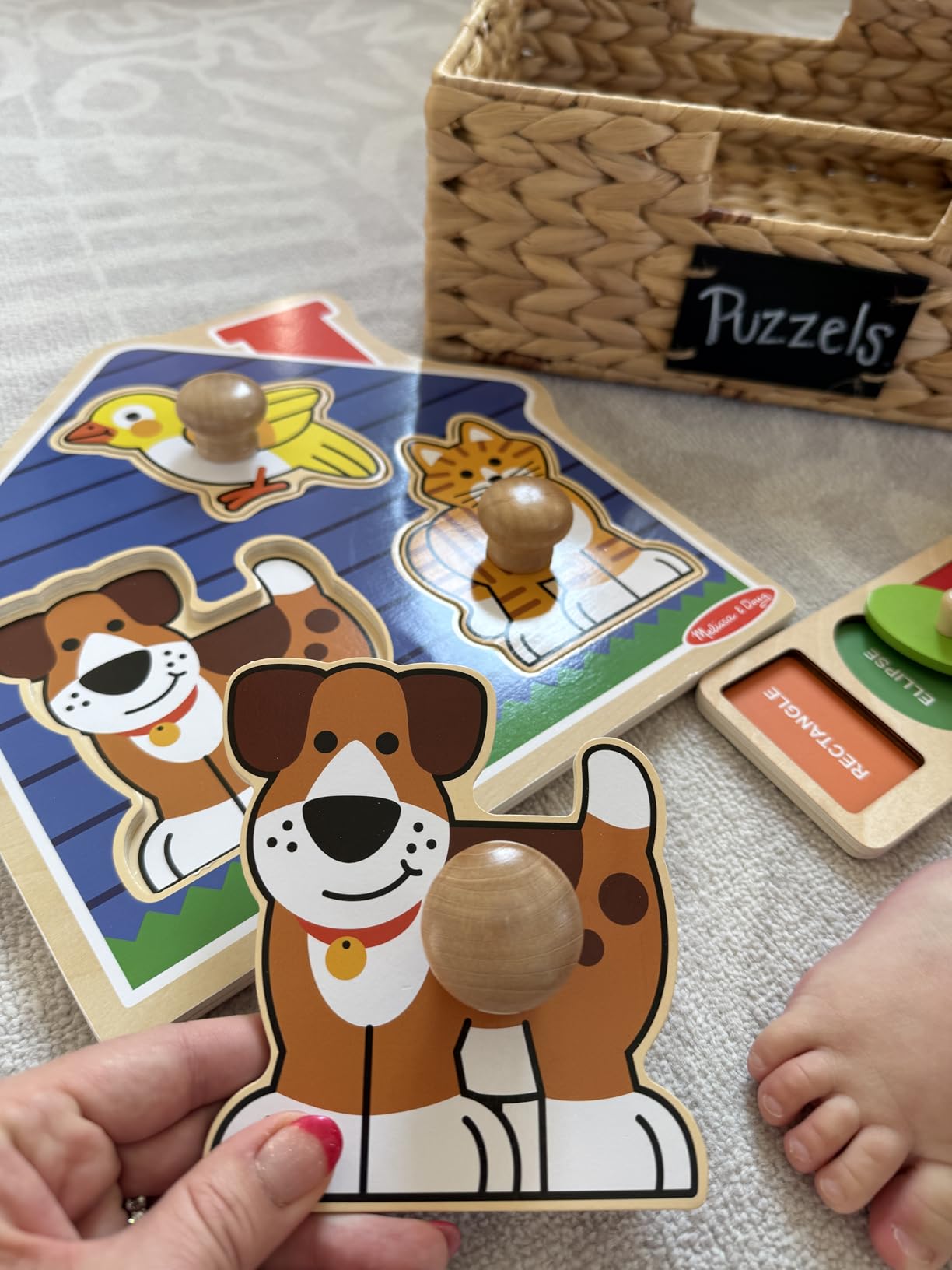 Melissa & Doug First Shapes Jumbo Knob Puzzle, Wooden Peg Puzzle for Toddlers, Educational Toy for Shape Recognition and Fine Motor Skills, Ages 1+ customer photo 1
