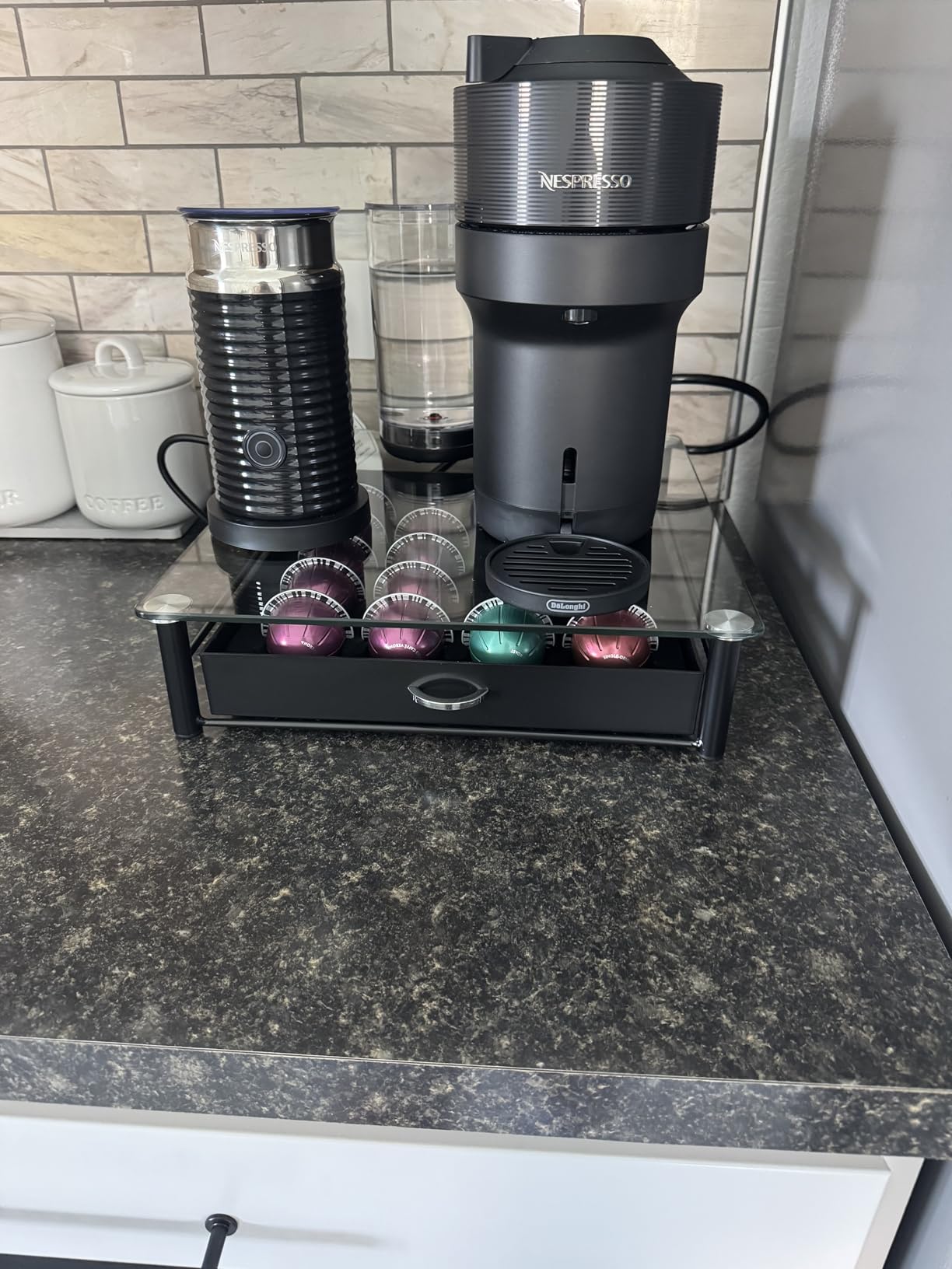 DecoBrothers Crystal Tempered Glass Vertuo Pod Holder Drawer, 24 Large or 48 Small Nespresso Capsule Organizer customer photo 1