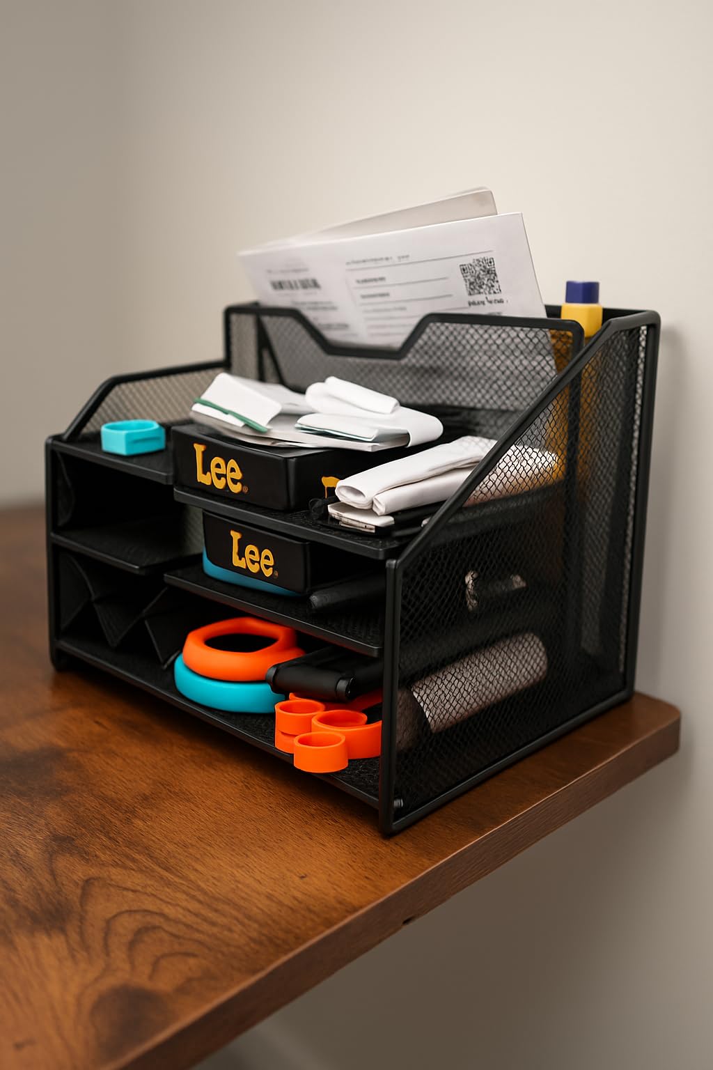 Samstar Desk File Organizer, Mesh Letter File Folder Holder with 3 Paper Trays and 2 Vertical Upright Section, for Office Supplies, Black customer photo 1