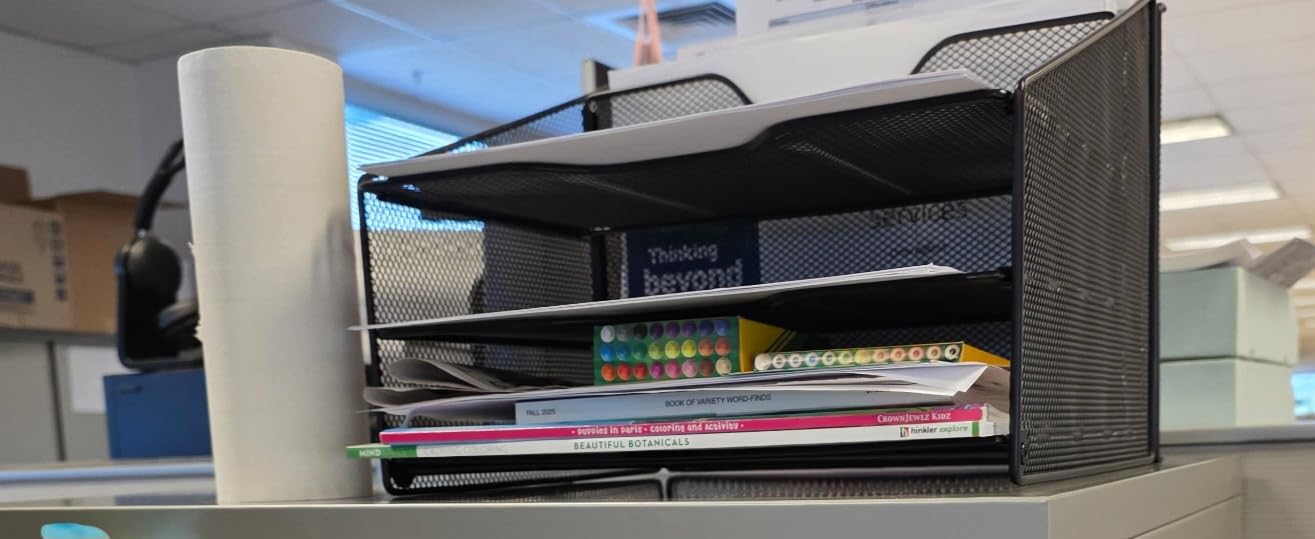 Samstar Desk File Organizer, Mesh Letter File Folder Holder with 3 Paper Trays and 2 Vertical Upright Section, for Office Supplies, Black customer photo 2