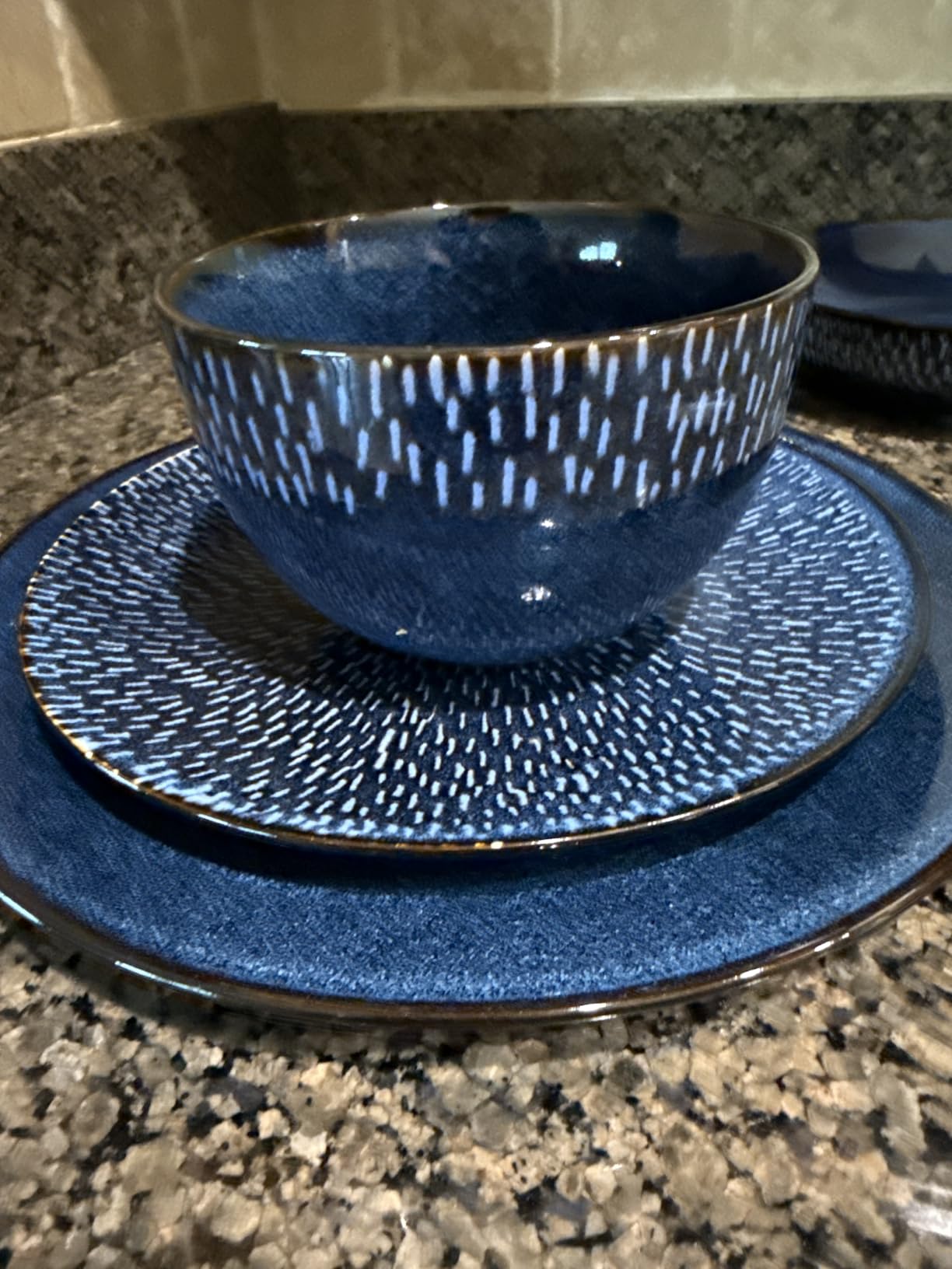 Gibson Elite Matisse 16-Piece Dinnerware Set - Double Bowl Reactive Glaze Ceramic Stoneware in Blue - Plates and Bowls Sets for 4, Microwave & Dishwasher Safe, Rustic Modern Design customer photo 2
