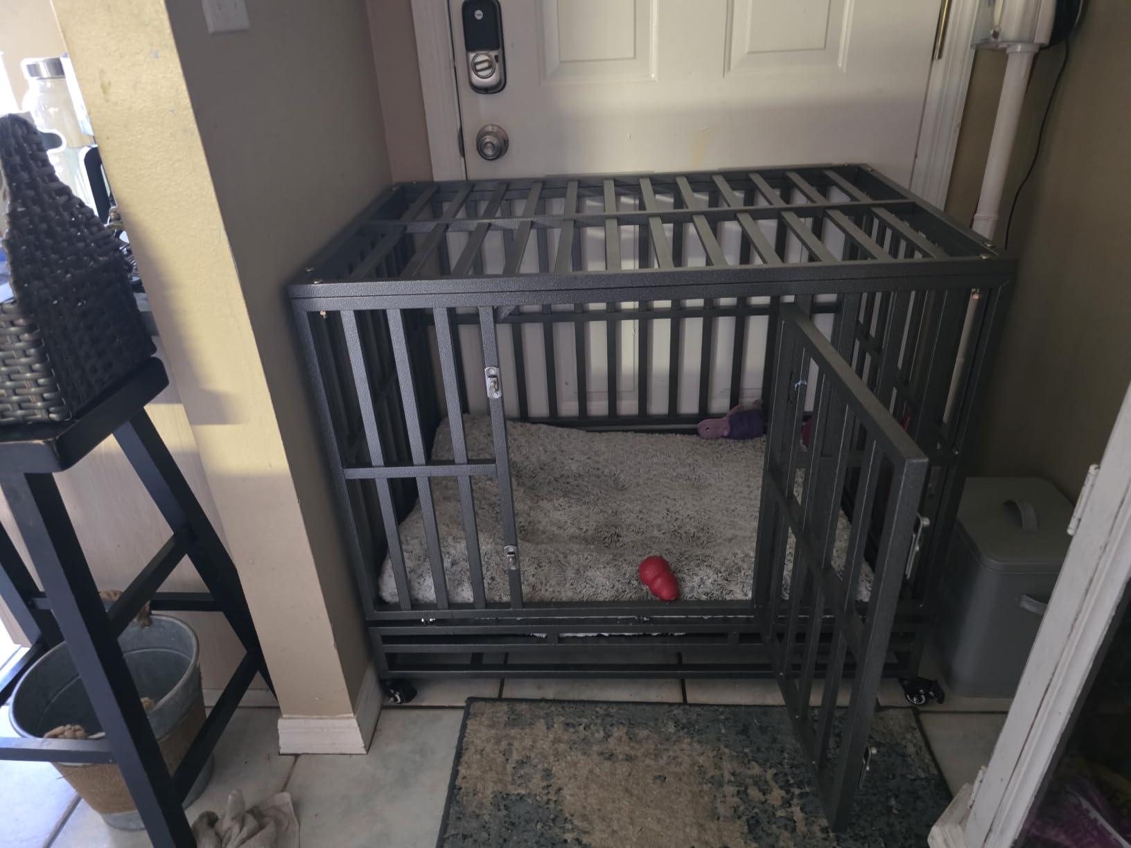 LUCKUP Heavy Duty Dog Cage Metal Kennel and Crate for Medium and Large Dogs, Pet Playpen with Four Wheels, Easy to Install, 46 inch, Black customer photo 1