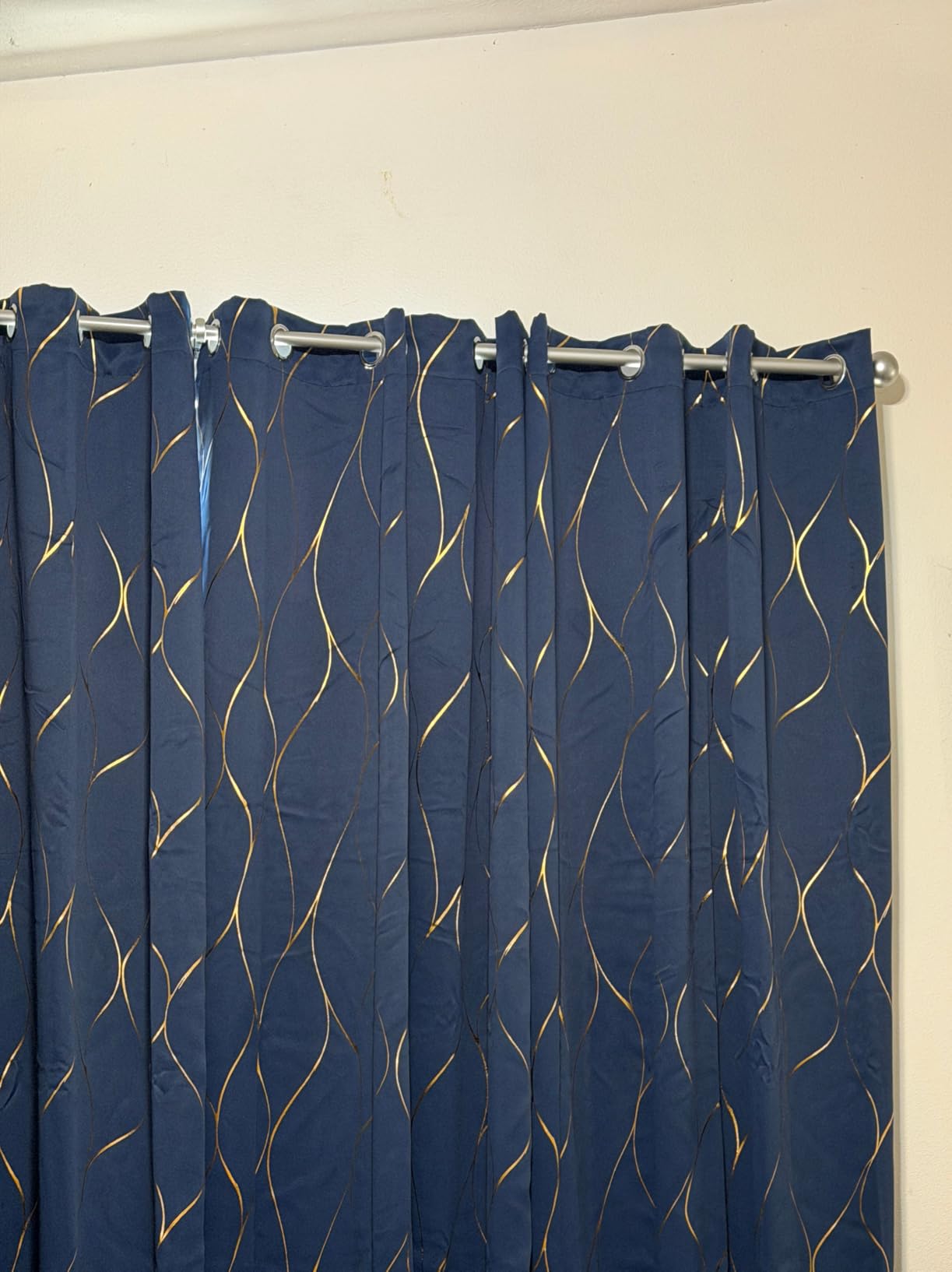Deconovo Black Blackout Curtains 2 Panel Set for Bedroom, Thermal Insulated Grommet Room Darkening Window Drapes for Living Room, Silver Wave Foil Print, 42W x 63L Inch customer photo 1