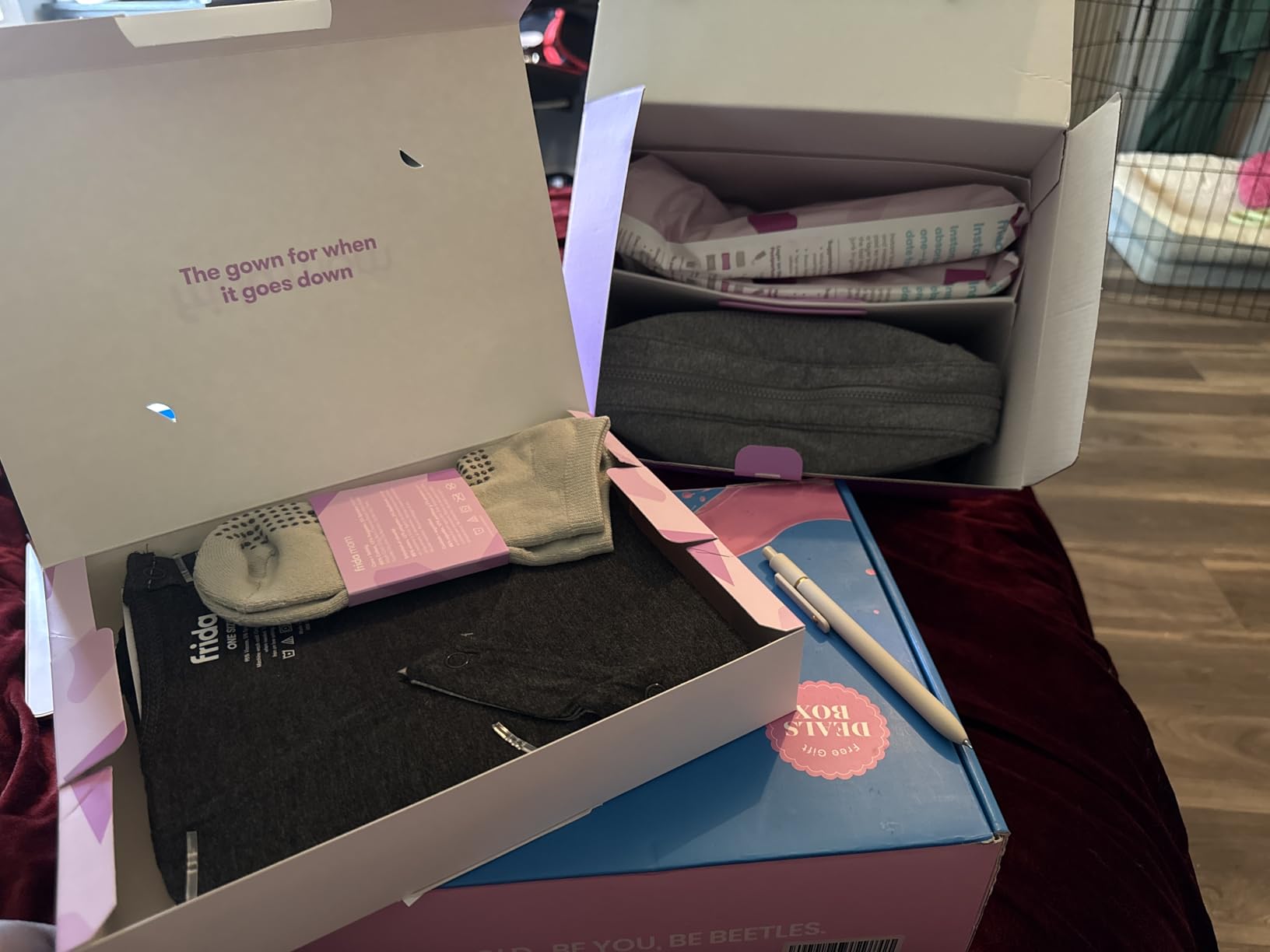 Frida Mom 15pc Labor & Postpartum Kit Gift Set for Baby Showers & Mom to Be, Includes Peri Bottle, Nursing Gown, Disposable Underwear, Ice Maxi Pads, Pad Liners, Perineal Foam, Socks & Toiletry Bag customer photo 1