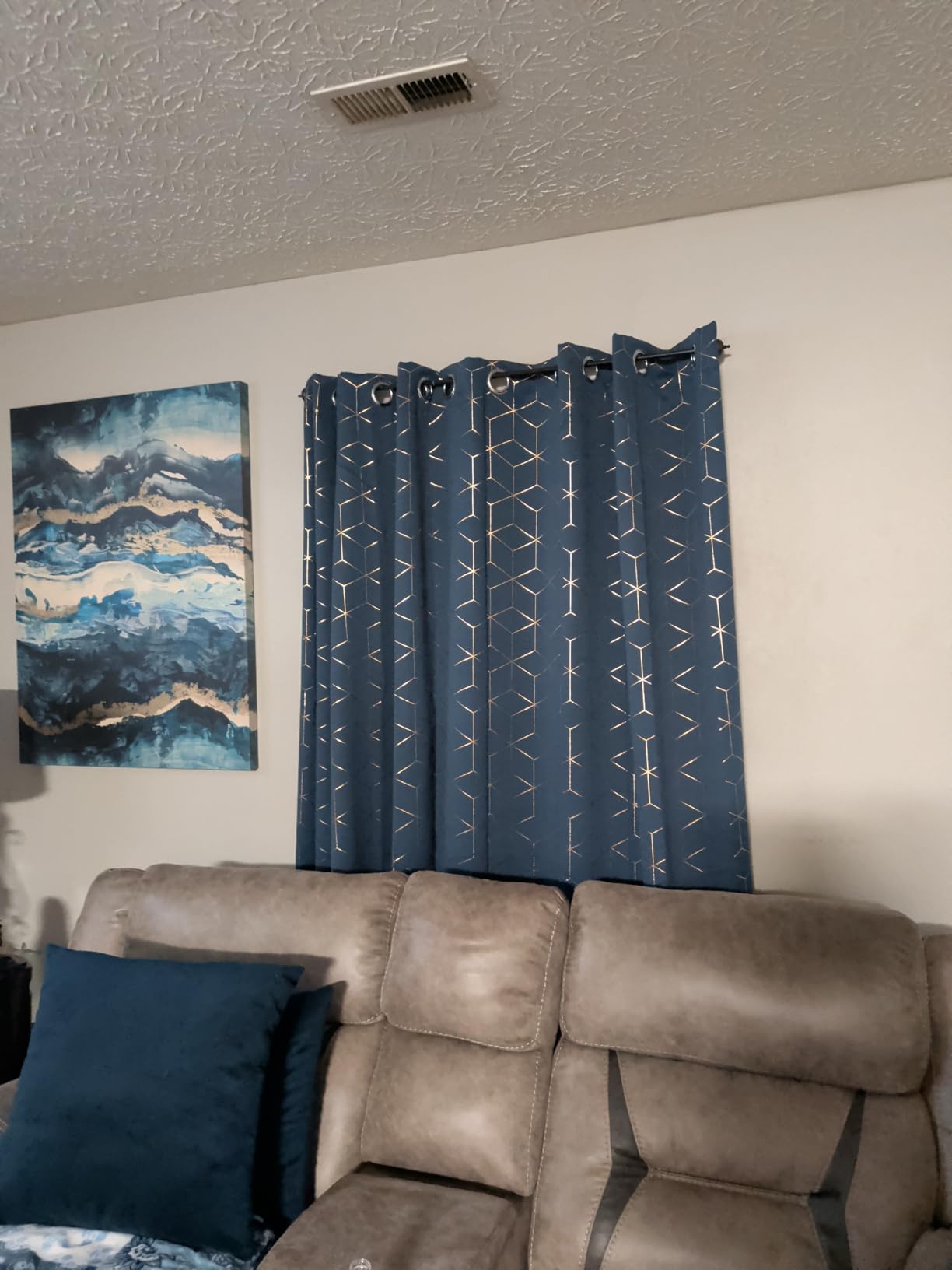 Deconovo Grommet Blackout Curtains, Room Darkening Gold Diamond Drapes, 2 Panels, Navy Blue, 52W x 84L Inch, for Bedroom and Living Room customer photo 1