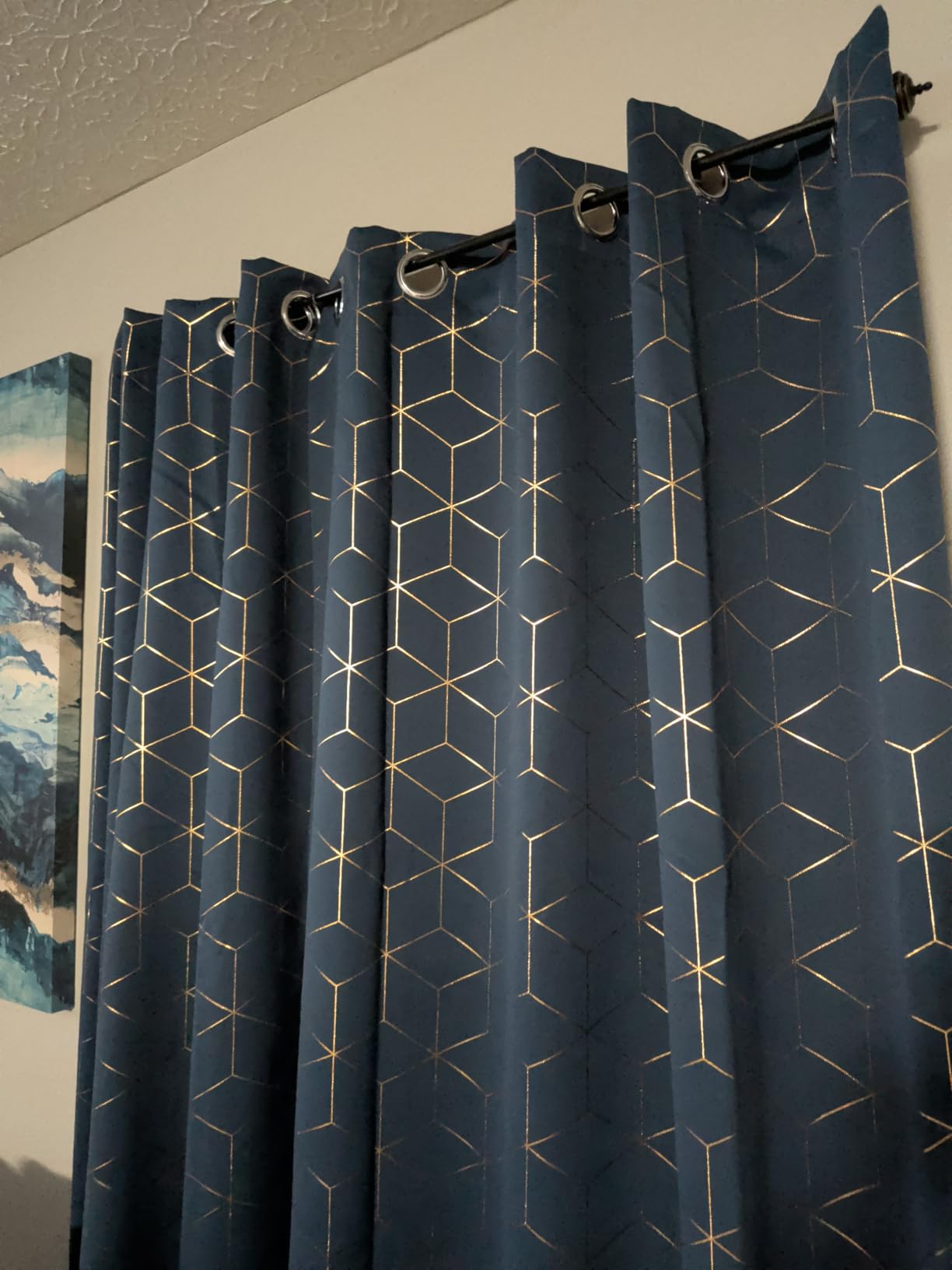 Deconovo Grommet Blackout Curtains, Room Darkening Gold Diamond Drapes, 2 Panels, Navy Blue, 52W x 84L Inch, for Bedroom and Living Room customer photo 2