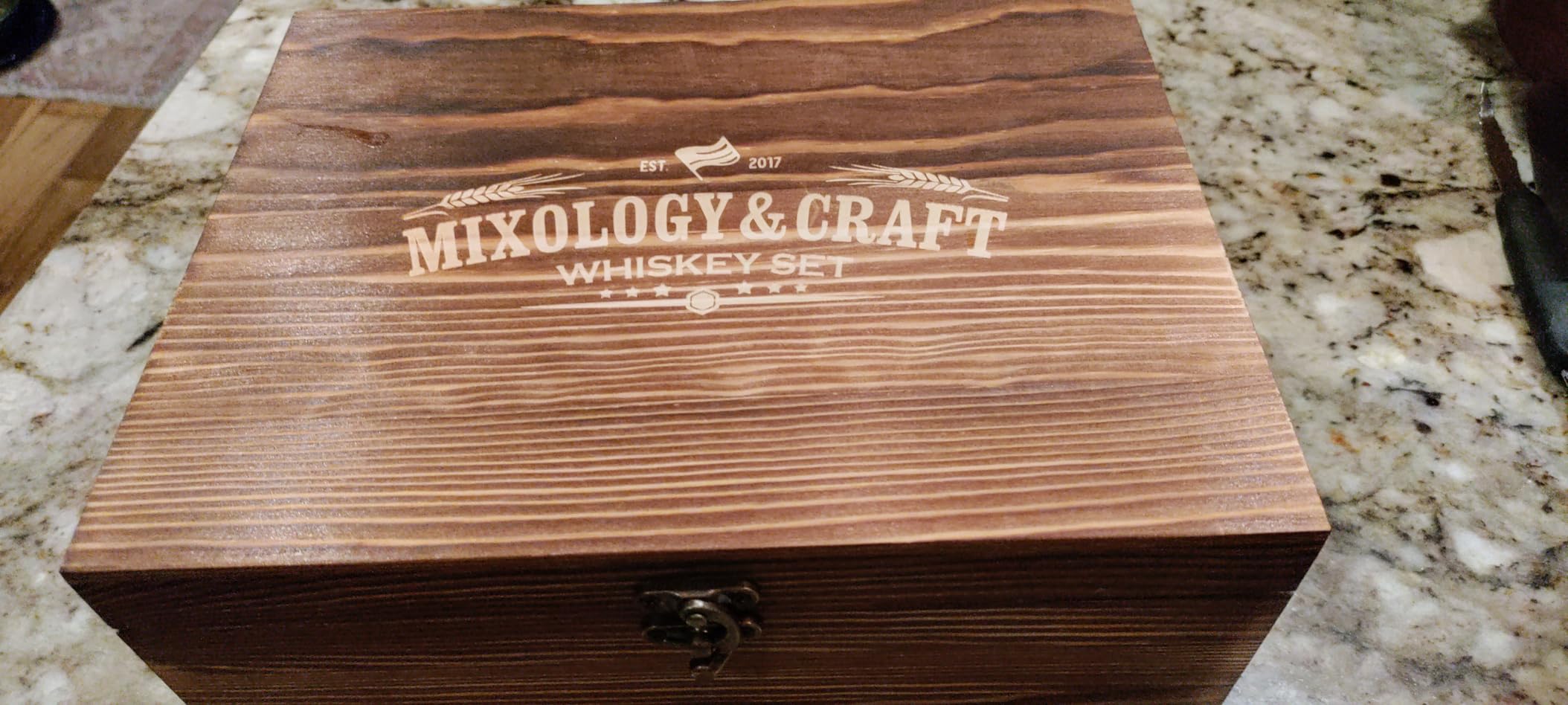 Mixology & Craft Whiskey Stones Gift Set: with Two 10oz Lead-Free Crystal Whiskey Glasses, 8 Whiskey Stones with Velvet Bag, 2 Slate Coasters & Recipe Cards in Wooden Crate | Great customer photo 1