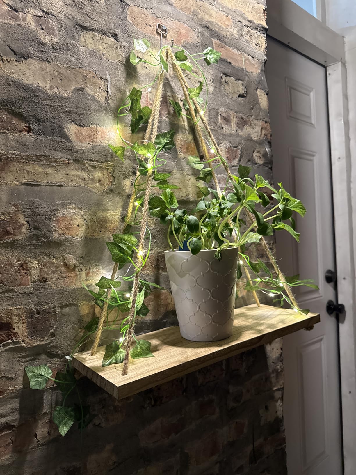 RICHER HOUSE Macrame Floating Shelves for Wall No Drilling, Boho Hanging Shelf with Artificial Ivy and LED Lights, Plant Wall Decor for Living Room Bedroom Dorm customer photo 1