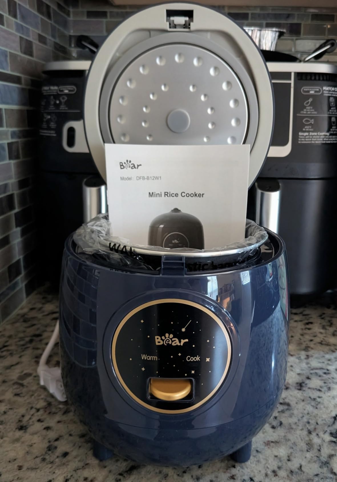 Bear Mini Rice Cooker 2 Cups Uncooked, 1.2L Portable Non-Stick Small Travel Rice Cooker, BPA Free, One Button to Cook and Keep Warm Function, Blue customer photo 2