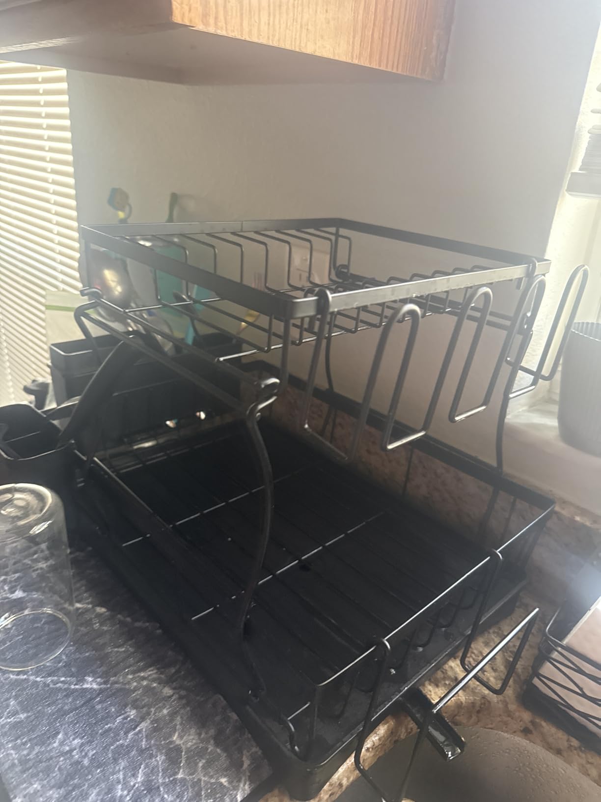 7 code 2-Tier Large Dish Drying Rack for Kitchen Counter, Black | Detachable Large Capacity Dish Drainer Organizer with Auto Drain, Anti-Rust Dish Rack with Cup & Utensil Holders customer photo 2