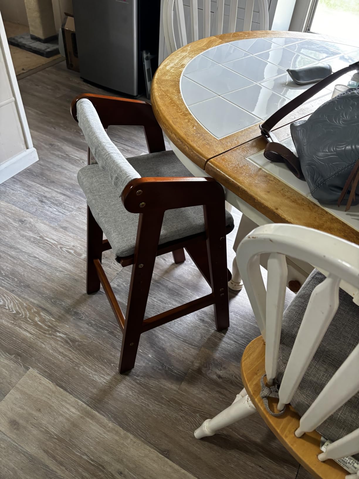 Wooden High Chair for Toddlers, Adjustable Feeding Chair with Removable Cushion for Child, High Chair Grows with Kid for Dining, Studying, Step Tool(Natural Color) customer photo 1