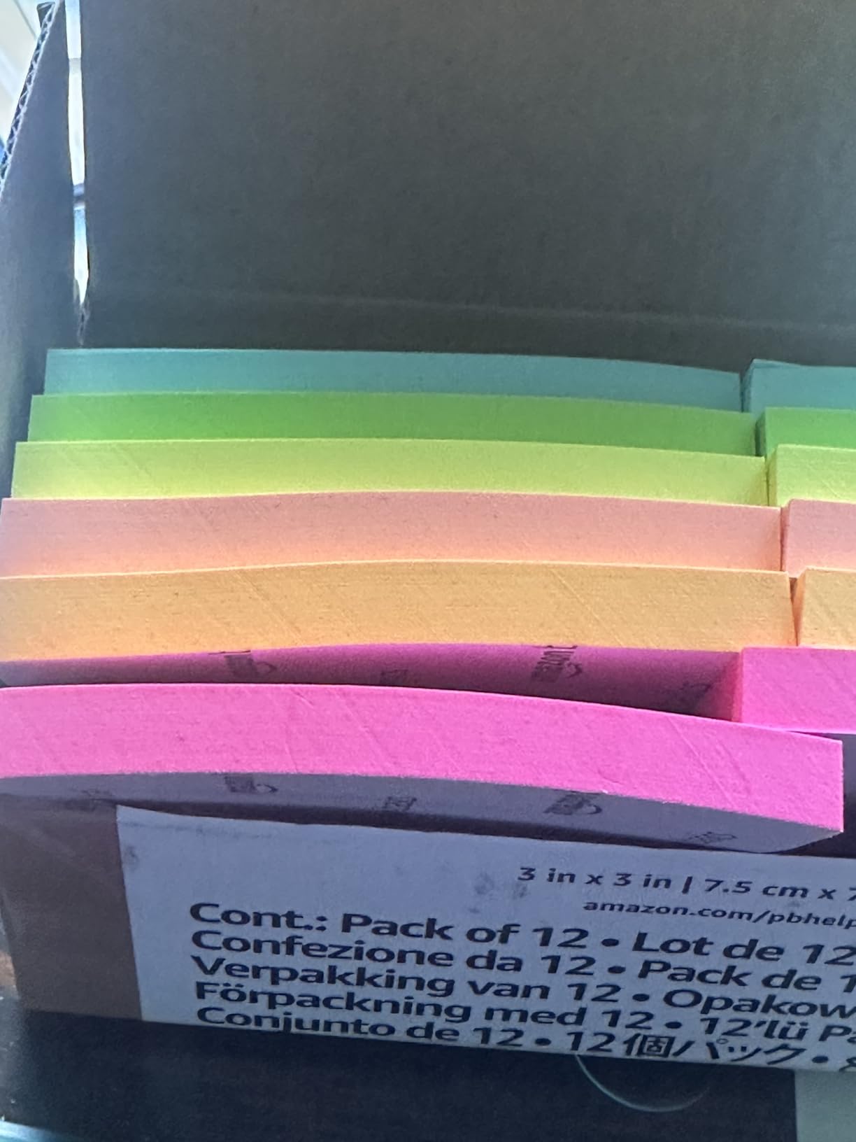 Amazon Basics Square Sticky Notes for Home, Office, School Supplies, Clean Removal, 3x3 Inches, Assorted Bright Colors, Self-Stick Pads, 70 Sheets/Pad, 12-Pack customer photo 2