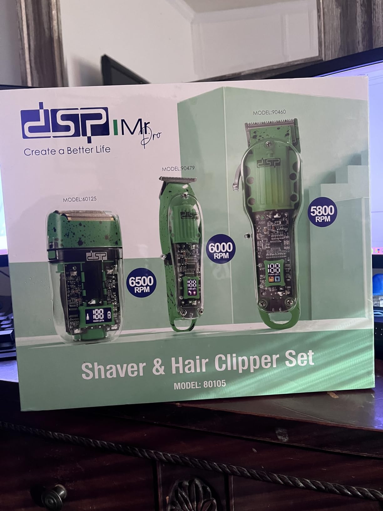 DSP Hair Clipper, Trimmer, Shaver Kits for Men Professional Barber Clipper and Trimmer Sets with Travel Case, Rechargeable, LED Display, Green customer photo 1