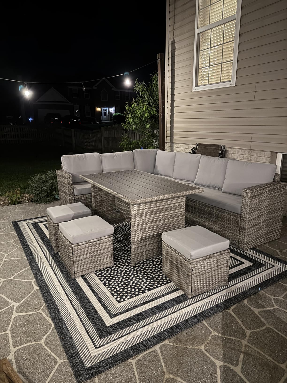 Wumiokio Patio Furniture Set, 7 Pieces Outdoor Patio Furniture with Dining Table&Chair, All Weather Wicker Conversation Set with Ottoman,Grey (Include Sofa Dust Cover) customer photo 1