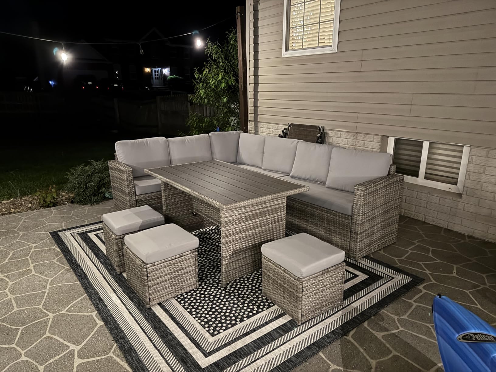 Wumiokio Patio Furniture Set, 7 Pieces Outdoor Patio Furniture with Dining Table&Chair, All Weather Wicker Conversation Set with Ottoman,Grey (Include Sofa Dust Cover) customer photo 2