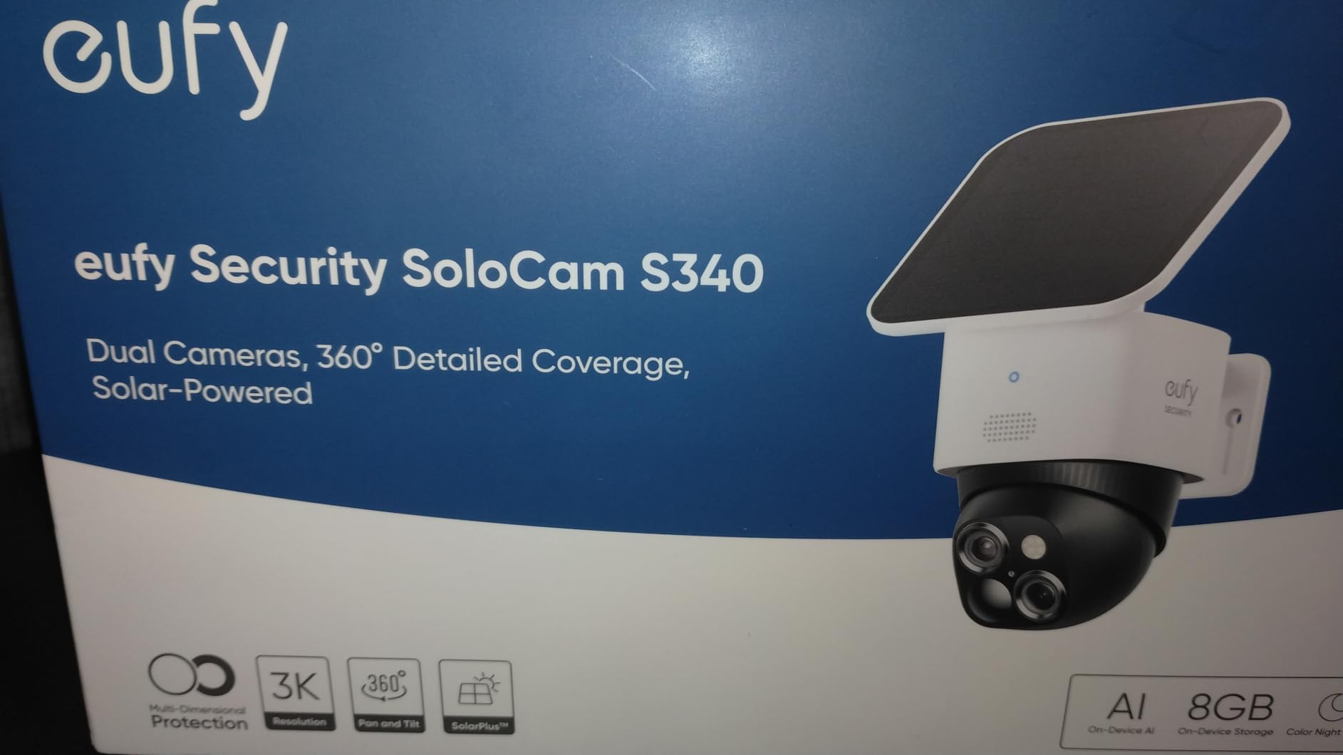 eufy Security 3K Dual Camera, SoloCam S340, Solar Security Cameras Wireless Outdoor, Cameras for Home Security, 360 Coverage, Pan & Tilt, No Blind Spots, No Monthly Fee, Built-in 8GB customer photo 1
