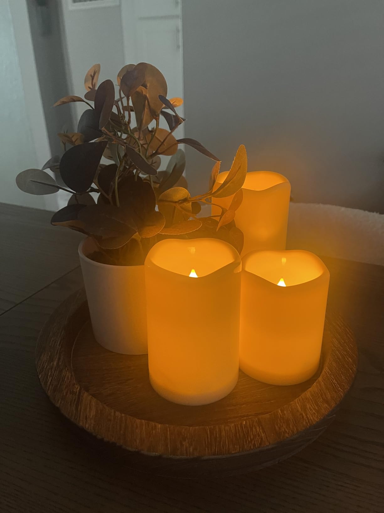 Hanobe Candle Plate Holder Tray: Round Wood Decorative Candle Plate - Rustic Farmhouse Coffee Table Decor - Tealight Pillar Trays for Home Decor (Distressed) customer photo 1