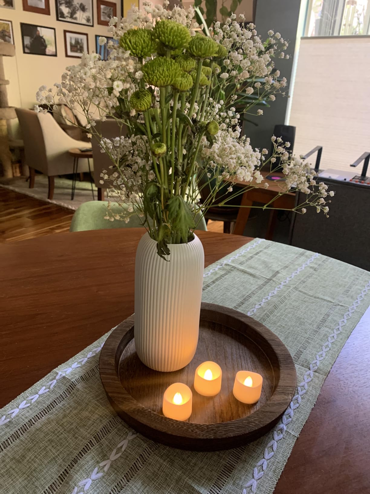 Hanobe Candle Plate Holder Tray: Round Wood Decorative Candle Plate - Rustic Farmhouse Coffee Table Decor - Tealight Pillar Trays for Home Decor (Distressed) customer photo 2