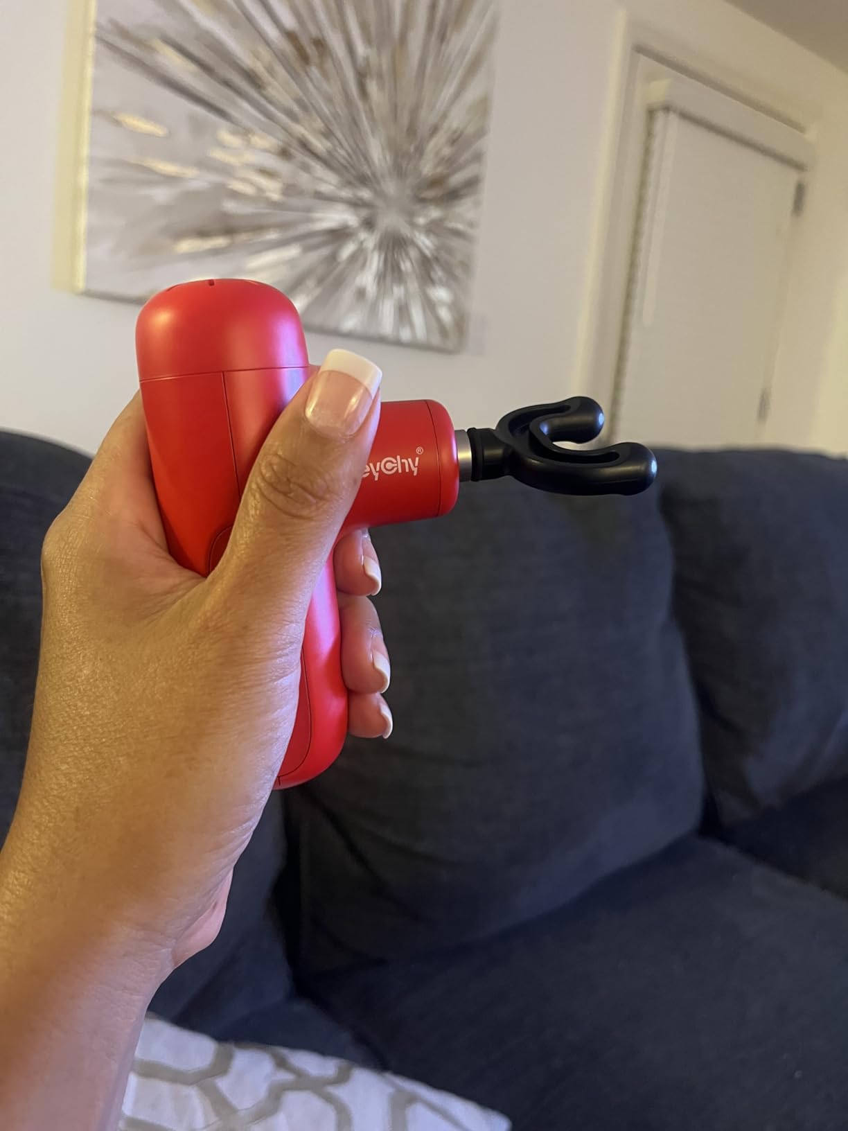 HEYCHY Super Mini Massage Gun Deep Tissue, Handheld Muscle Massager with 4 Heads, Percussion Travel Size Massager Gun FSA Eligible, Black customer photo 2