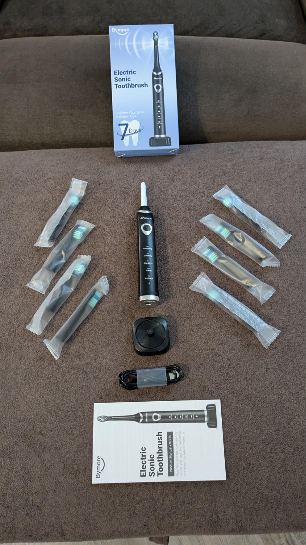 Bymore Electric Toothbrush for Adults, Sonic Rechargeable Toothbrush with 8 Brush Heads, 330-Day Battery, 5 Cleaning Modes & 2-Min Timer, Black customer photo 2