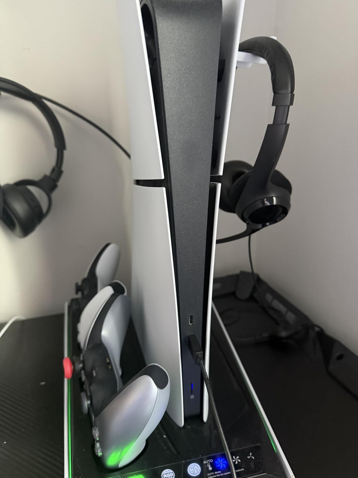 PS5/Slim/Pro Stand for Disc & Digital Console, PS5 Cooling & Charging Station with RGB Lights customer photo 1