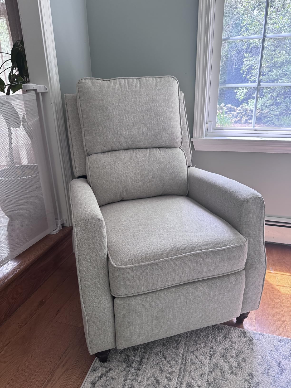 Lexicon Push Back Recliner Chair, Manual Accent Recliner with Track Arms & Bun Feet, Deep Cushioned Comfort, Modern Fabric Reclining Armchair for Living Room, Bedroom & Office, Beige customer photo 1