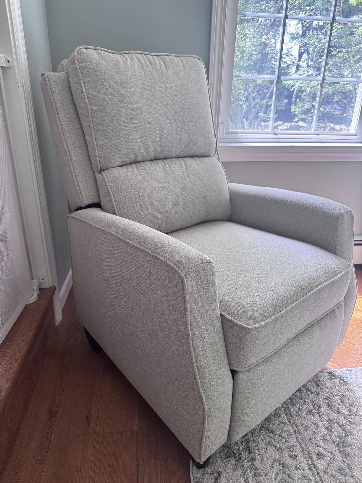 Lexicon Push Back Recliner Chair, Manual Accent Recliner with Track Arms & Bun Feet, Deep Cushioned Comfort, Modern Fabric Reclining Armchair for Living Room, Bedroom & Office, Beige customer photo 2