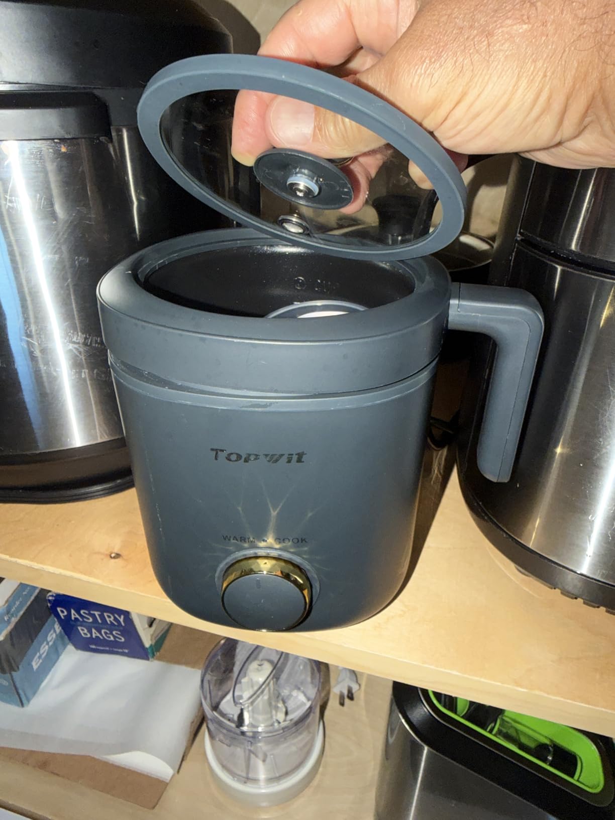 TOPWIT Rice Cooker Small, Mini Rice Cooker 2 Cups Uncooked, 1.2L Portable Rice Maker with Non-stick Coating, BPA Free, One Touch & Keep Warm Function, Grey customer photo 2
