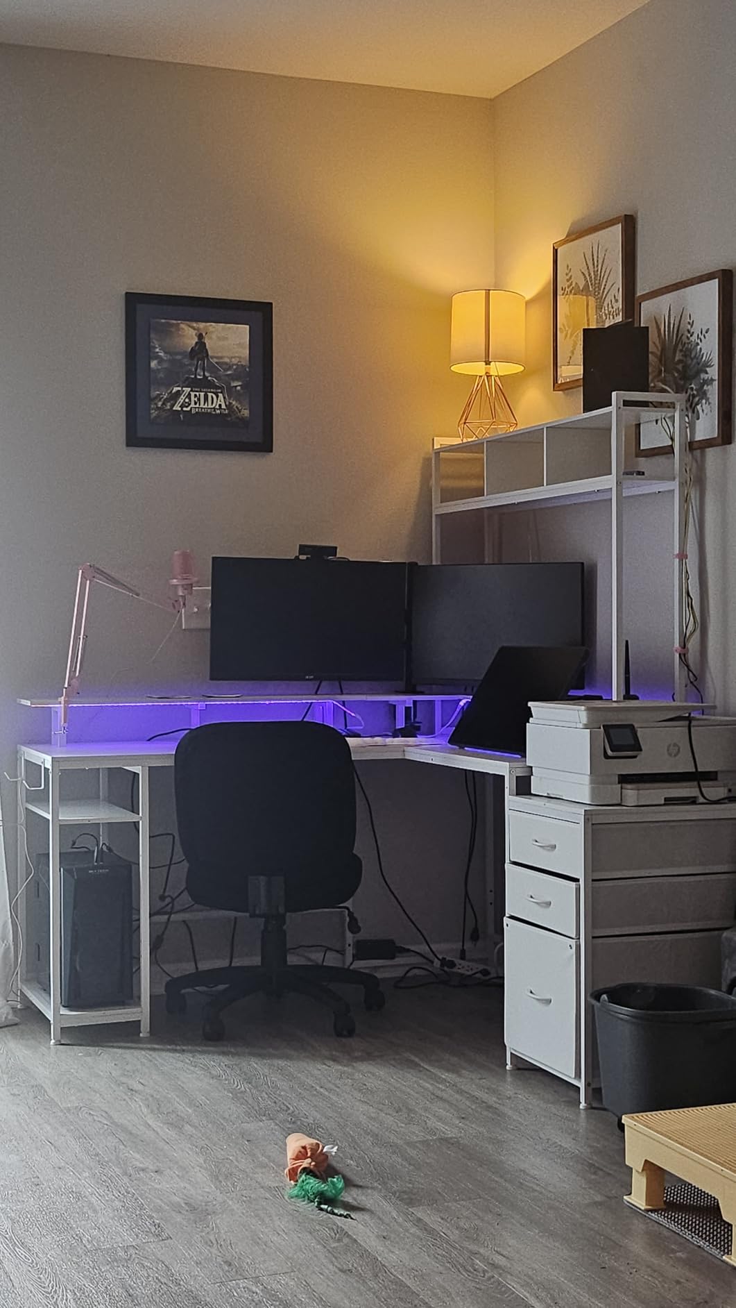 EnHomee 104'' L Shaped Gaming Desk, Reversible Two Person Corner Computer Desk with LED Lights & Power Outlet, Monitor Stand & 3 Drawers, Home Office Workstation for Gaming Room, Black customer photo 1