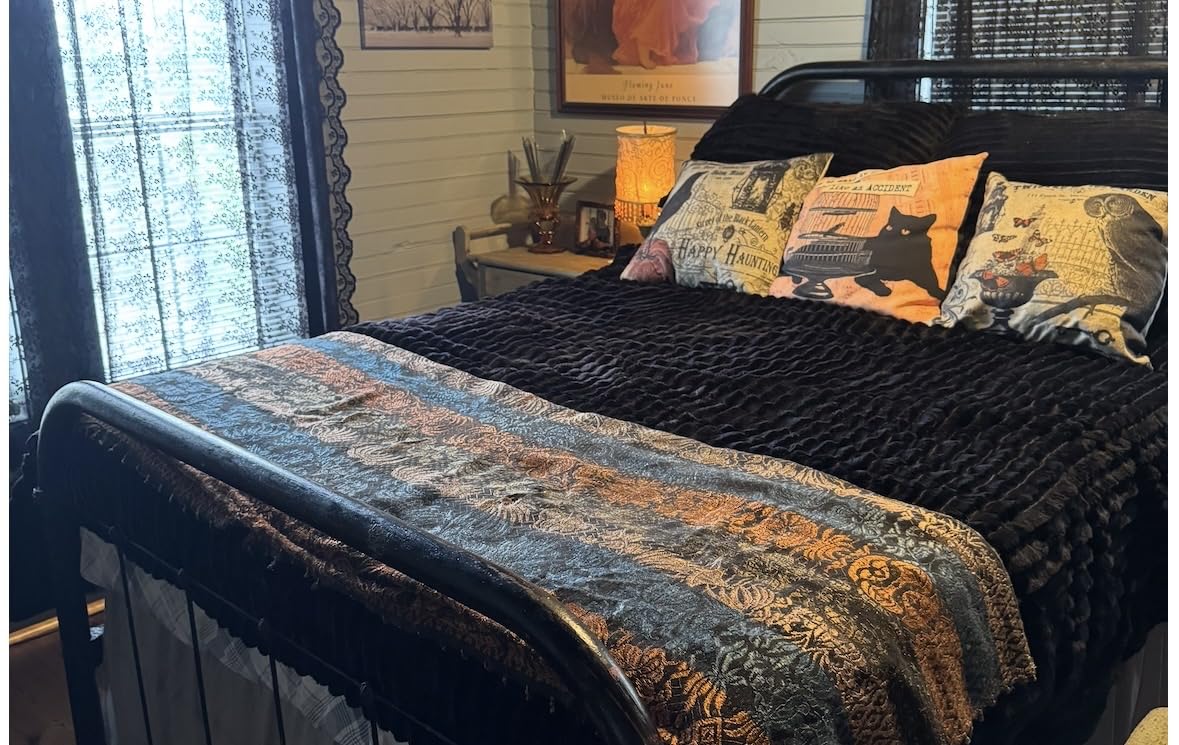 EXQ Home Fluffy Comforter Set Queen Size - Super Soft Faux Fur Stripe Jacquard Comforter 3 Pieces, Black Fleece Bedding Set, Winter Warm Bed Set, 1 Comforter with 2 Pillowcases customer photo 1