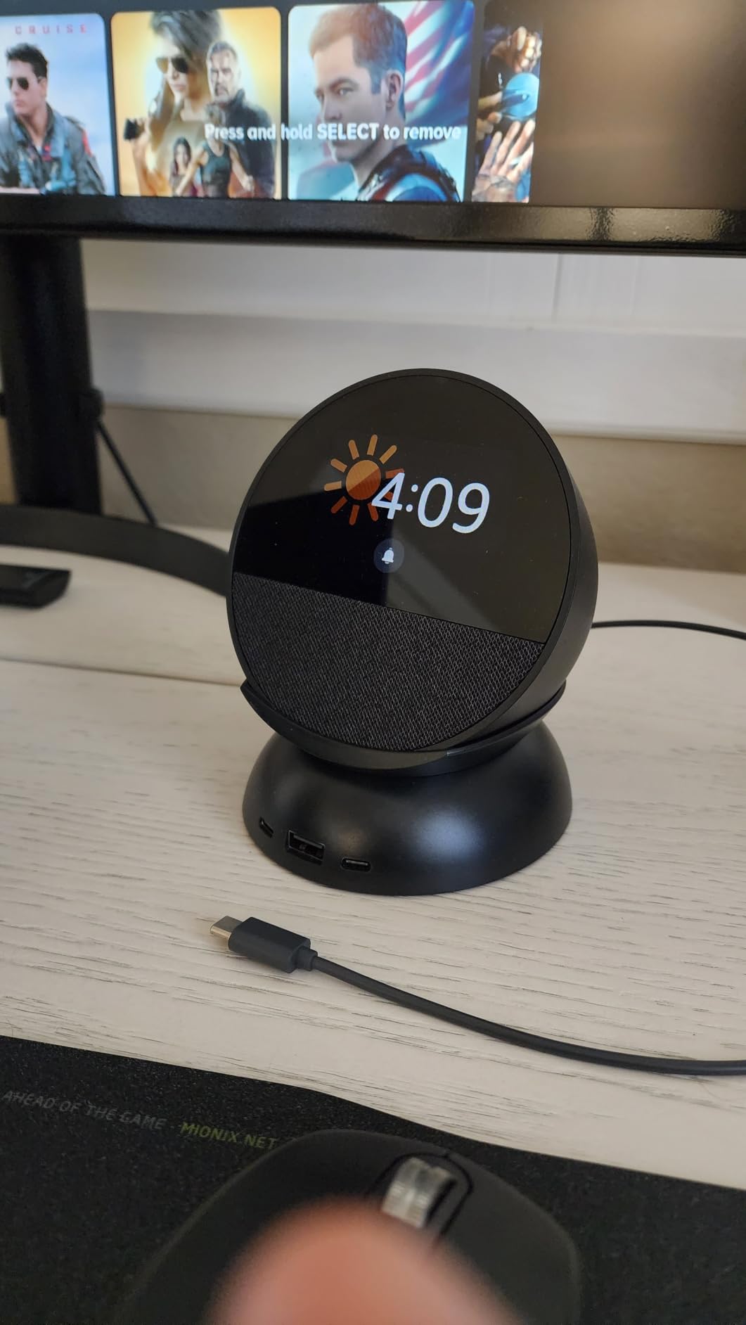 Echo Spot Bundle: Includes Echo Spot (2024 Release) | Glacier White & Made for Amazon Stand with USB-C and USB-A Charging Ports | Glacier White customer photo 1