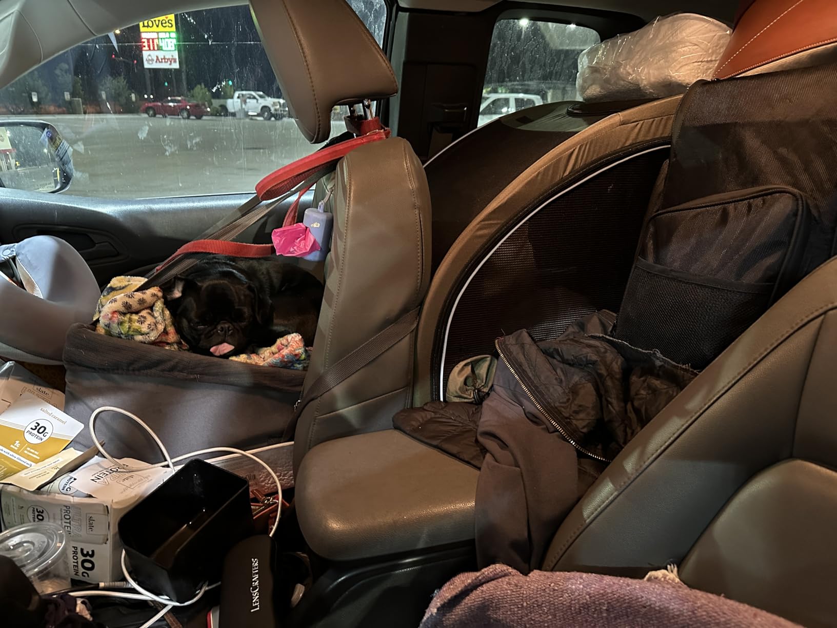PAWZIDEA Portable Dog Crate for Car Travel, Collapsible Pet Travel Crates for Medium & Large Dogs Up to 80lbs, Enclosed Soft-Sided Car Kennel Carrier for Backseat, Secures w/Seatbelt & Headrest Strap customer photo 2
